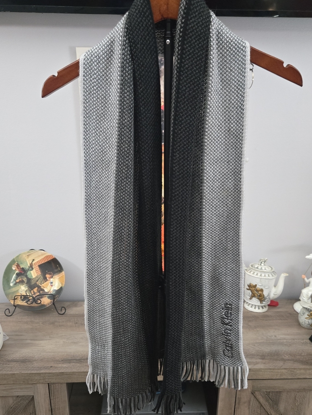 Calvin Klein Gray Ombre Knit Scarf